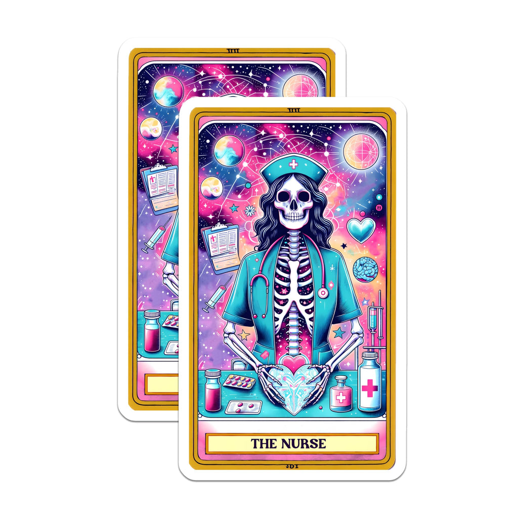 (2 Pack) Skeleton Nurse Magnets - Celestial Healthcare Art - Tarot Card Style Medical Professional Decoration - 5 Inches On Longest Side - Thick Durable Magnet - Made in USA - MAG20215