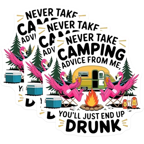 (3 Pack) Funny Camping Decals - Flamingo Drinker - Camper Trailer- 3 Inches On Longest Side - Easy Peel & Apply - Made in USA - 3MCS5623