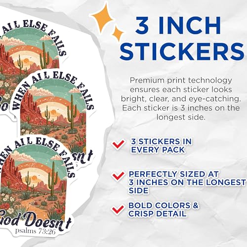 (3 Pack) Psalms 73 26 Decals - God Doesn't Fail - Christian Laptop Decal - 3 Inches On Longest Side - Easy Peel & Apply - Made in USA - 3MCS0082