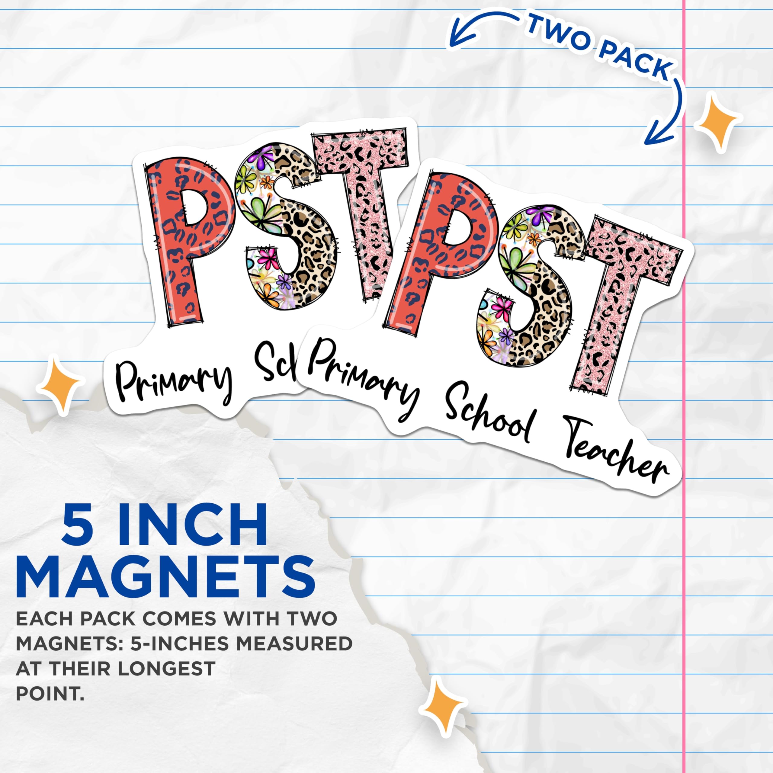 (2 Pack) PST Primary School Teacher Magnets - Teacher Appreciation - Educator Decor - 5" On Longest Side - Premium Magnet - for Cars, Refrigerators, Toolboxes, Lockers - Made in USA - MAG14191