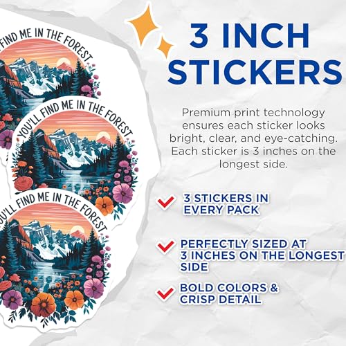 (3 Pack) Forest Landscape Decals - Mountain Scenery - Floral Accent Stickers - 3 Inches On Longest Side - Easy Peel & Apply - Made in USA - 3MCS8164