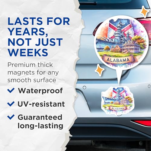 (2 Pack) Alabama Ship Magnets - State Home - Historical Art - 5" On Longest Side - for Cars, Fridges, Toolboxes - Made in USA - MAG6737