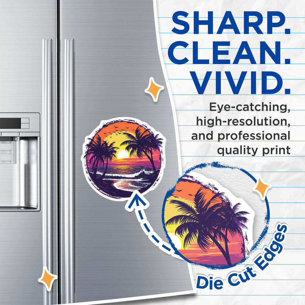 (2 Pack) Sunset Beach Magnets - Tropical Palm Tree Ocean Fridge Decor - Vacation Vibe Aesthetic Locker Magnet - 5 Inches On Longest Side - Thick Durable Magnet - Made in USA - MAG38044