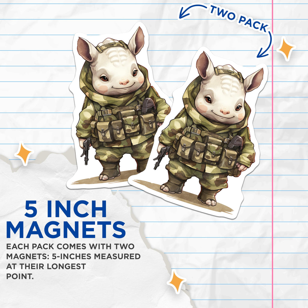 (2 Pack) Soldier Rodent Magnets - Cute Animal Warrior - Fridge Art Decor - 5" On Longest Side - Premium Magnet - for Cars, Refrigerators, Toolboxes, Lockers - Made in USA - MAG16658