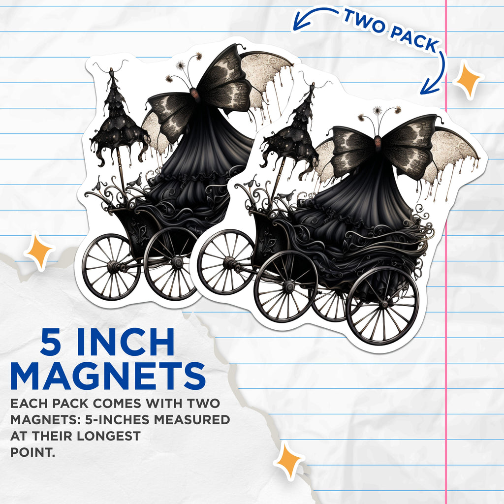 (2 Pack) Gothic Carriage Magnets - Dark Fantasy Decor - Butterfly Fairy Art - 5 Inches On Longest Side - Thick Durable Magnet - Made in USA - MAG39633
