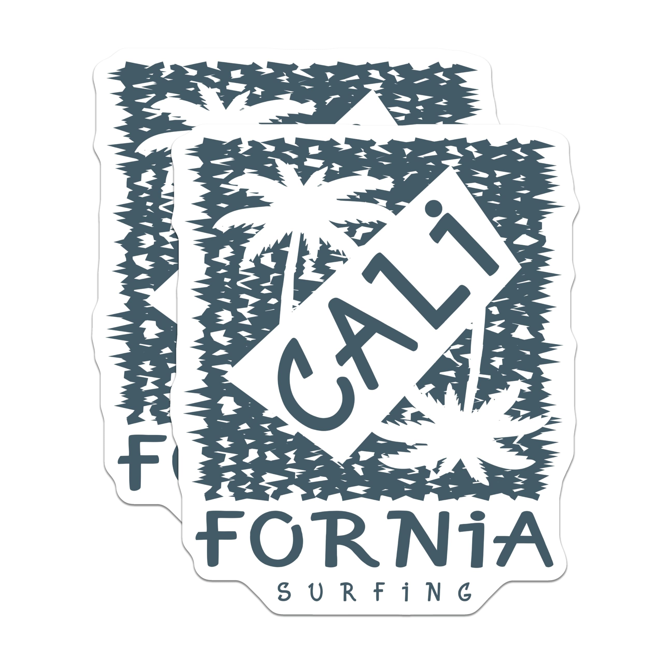 (2 Pack) California Stickers - Surfing Decals - Cali Palm Tree Stickers - 5" On Longest Side - Sticks to Smooth Flat Surfaces - Made in USA - BMCS17752