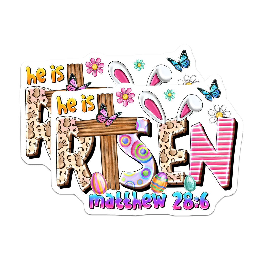 (2 Pack) He is Risen Magnets - Christian Easter Decor - Matthew 28:6 Scripture - Religious Spring - 5 Inches On Longest Side - Thick Durable Magnet - Made in USA - MAG25921