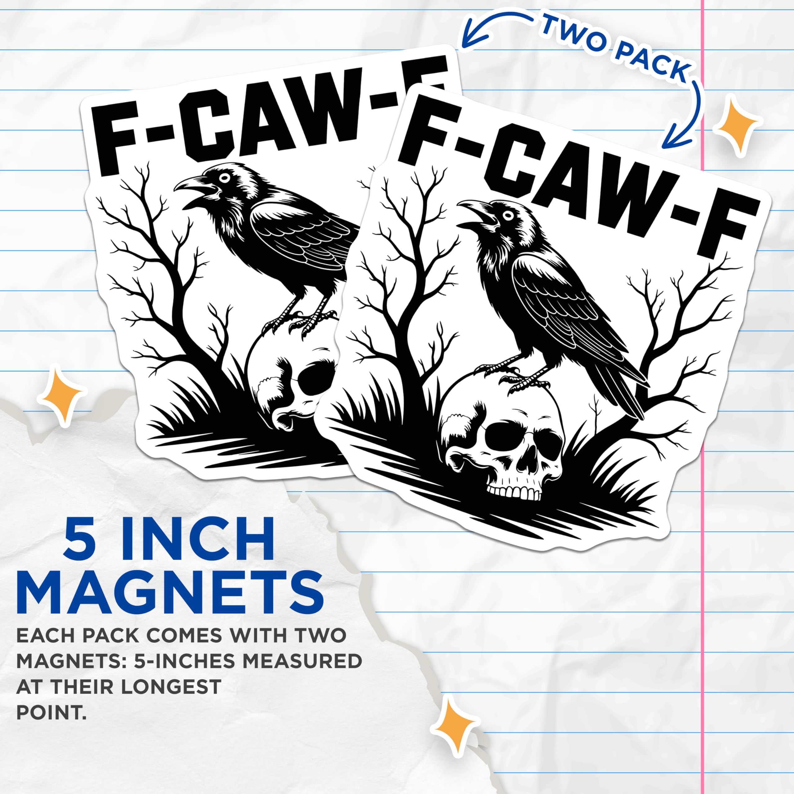 (2 Pack) Crow Skull Magnets - Gothic Home Decor - Raven Refrigerator Magnets - 5" On Longest Side - Premium Magnet - for Cars, Refrigerators, Toolboxes, Lockers - Made in USA - MAG15023