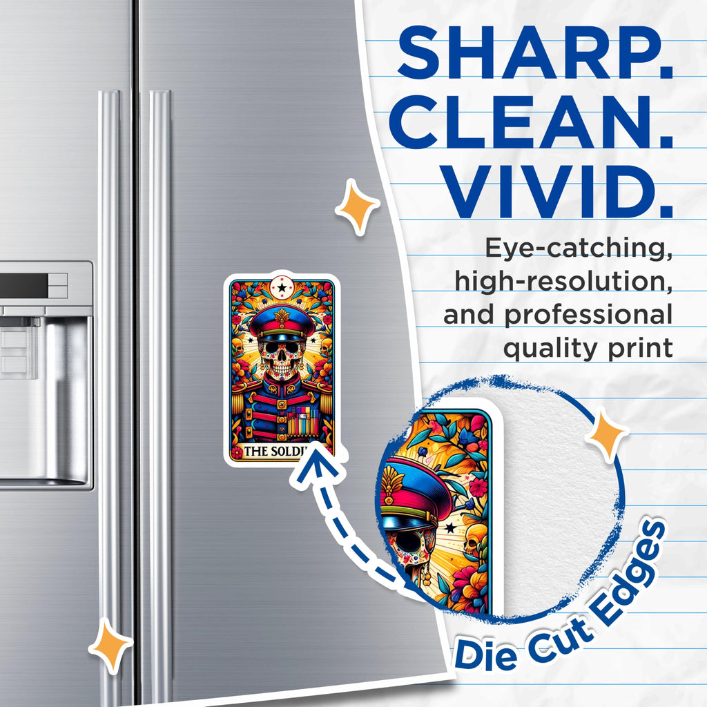 (2 Pack) Soldier Day of Dead Magnets - Military Calavera Skull Art - Vibrant Dia de Los Muertos - 5 Inches On Longest Side - Thick Durable Magnet - Made in USA - MAG27199