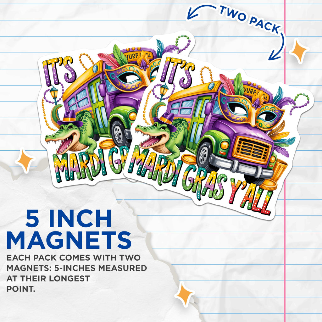 (2 Pack) Mardi Gras Magnets - New Orleans Decor Festival - Fat Tuesday Party Celebration Souvenir - 5 Inches On Longest Side - Thick Durable Magnet - Made in USA - MAG27113