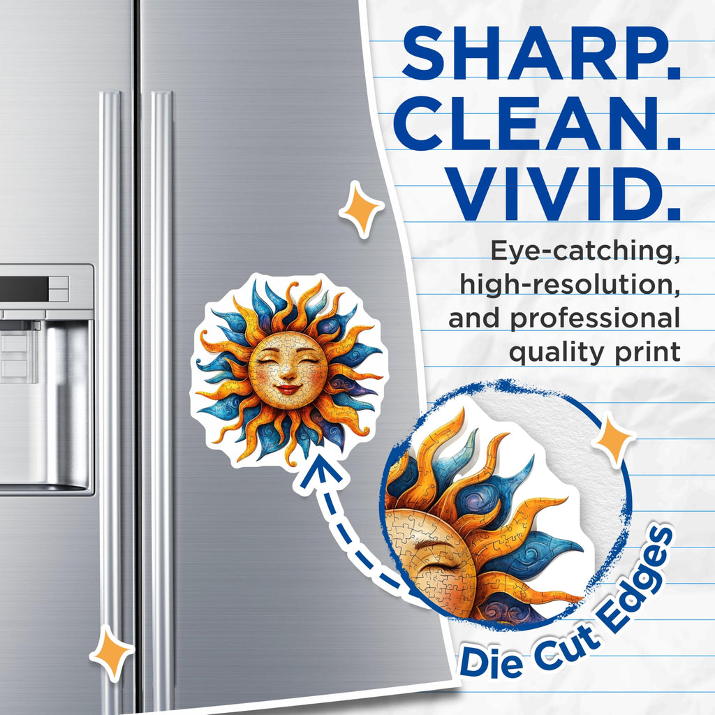(2 Pack) Smiling Sun Magnets - Bohemian Celestial Art - Whimsical Refrigerator Decor - 5 Inches On Longest Side - Thick Durable Magnet - Made in USA - MAG28156