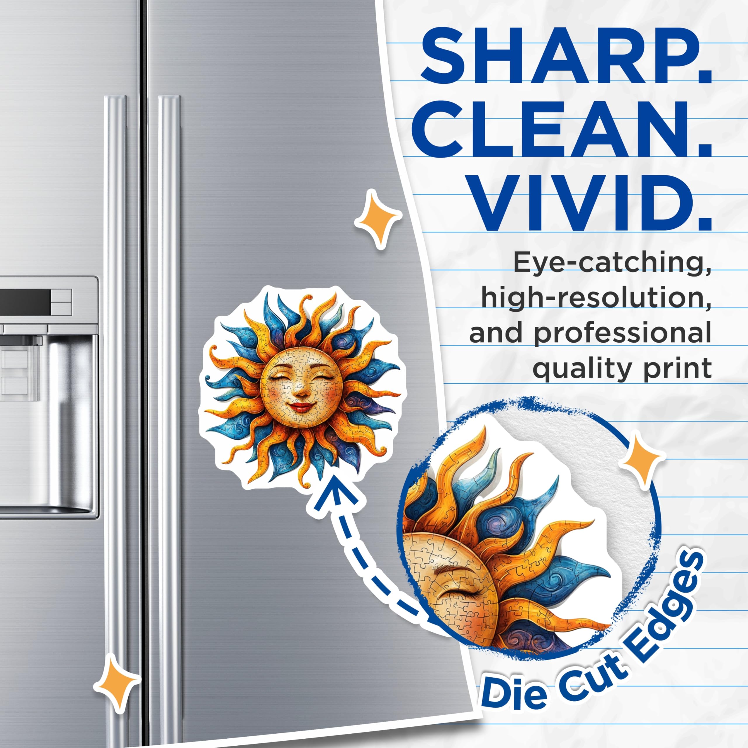 (2 Pack) Smiling Sun Magnets - Bohemian Celestial Art - Whimsical Refrigerator Decor - 5 Inches On Longest Side - Thick Durable Magnet - Made in USA - MAG28156