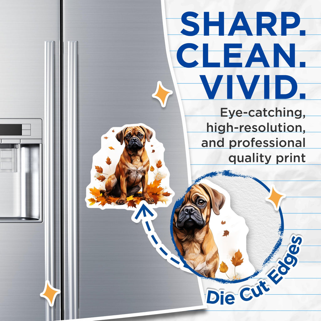 (2 Pack) Puggle Dog Magnets - Cute Fawn Puggle Fall Decor - Autumn Pet Lover Refrigerator Magnet - 5 Inches On Longest Side - Thick Durable Magnet - Made in USA - MAG29054