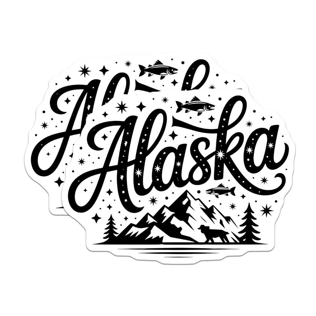 (2 Pack) Alaska Magnets - Mountains Pine Trees Fishing - Wildlife Adventure Decor - 5 Inches On Longest Side - Thick Durable Magnet - Made in USA - MAG19377