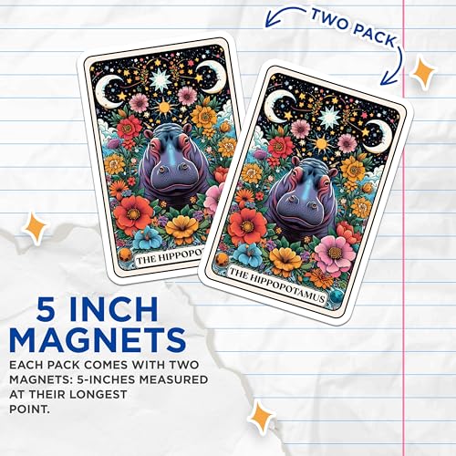 (2 Pack) Hippopotamus Art Magnets - Colorful Animal Art - Ative Floral Magnet - 5" On Longest Side - for Cars, Fridges, Toolboxes - Made in USA - MAG4467