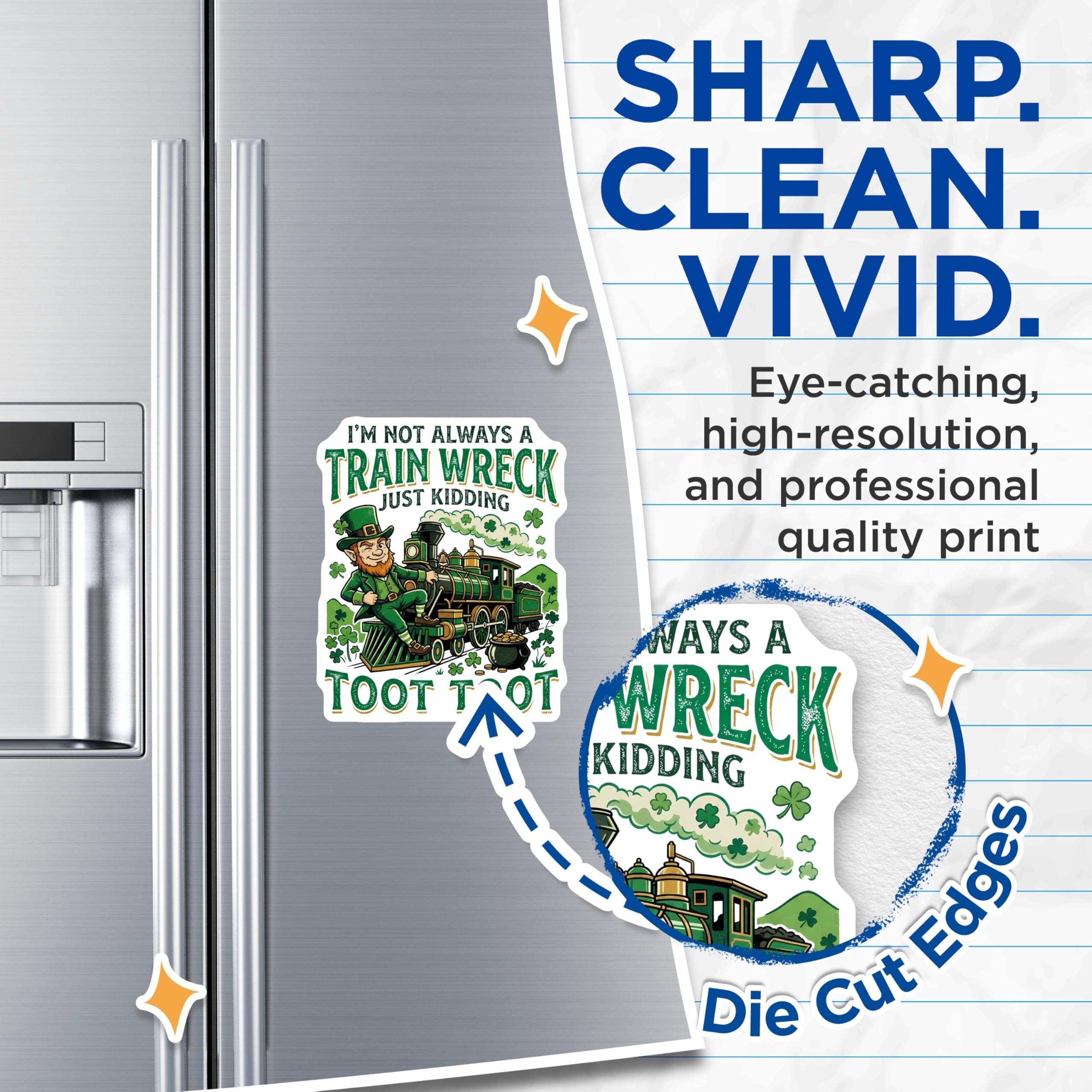 (2 Pack) Leprechaun Train Magnets - Irish Luck - Saint Patrick's Day Decoration - 5" On Longest Side - Premium Magnet - for Cars, Refrigerators, Toolboxes, Lockers - Made in USA - MAG16668