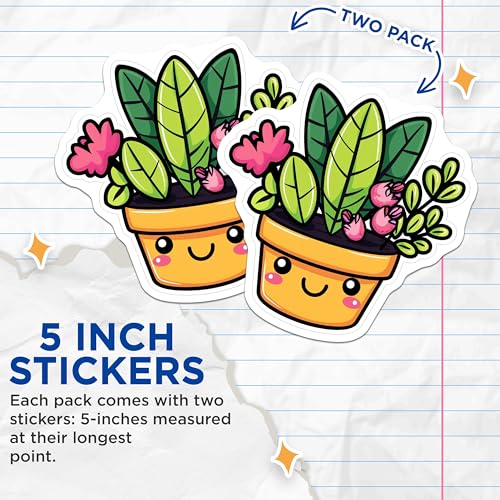 (2 Pack) Cute Plant Stickers - Potted Plant Design - Fun Floral Decoration - 5" On Longest Side - Sticks to Smooth Flat Surfaces - Made in USA - BMCS4269