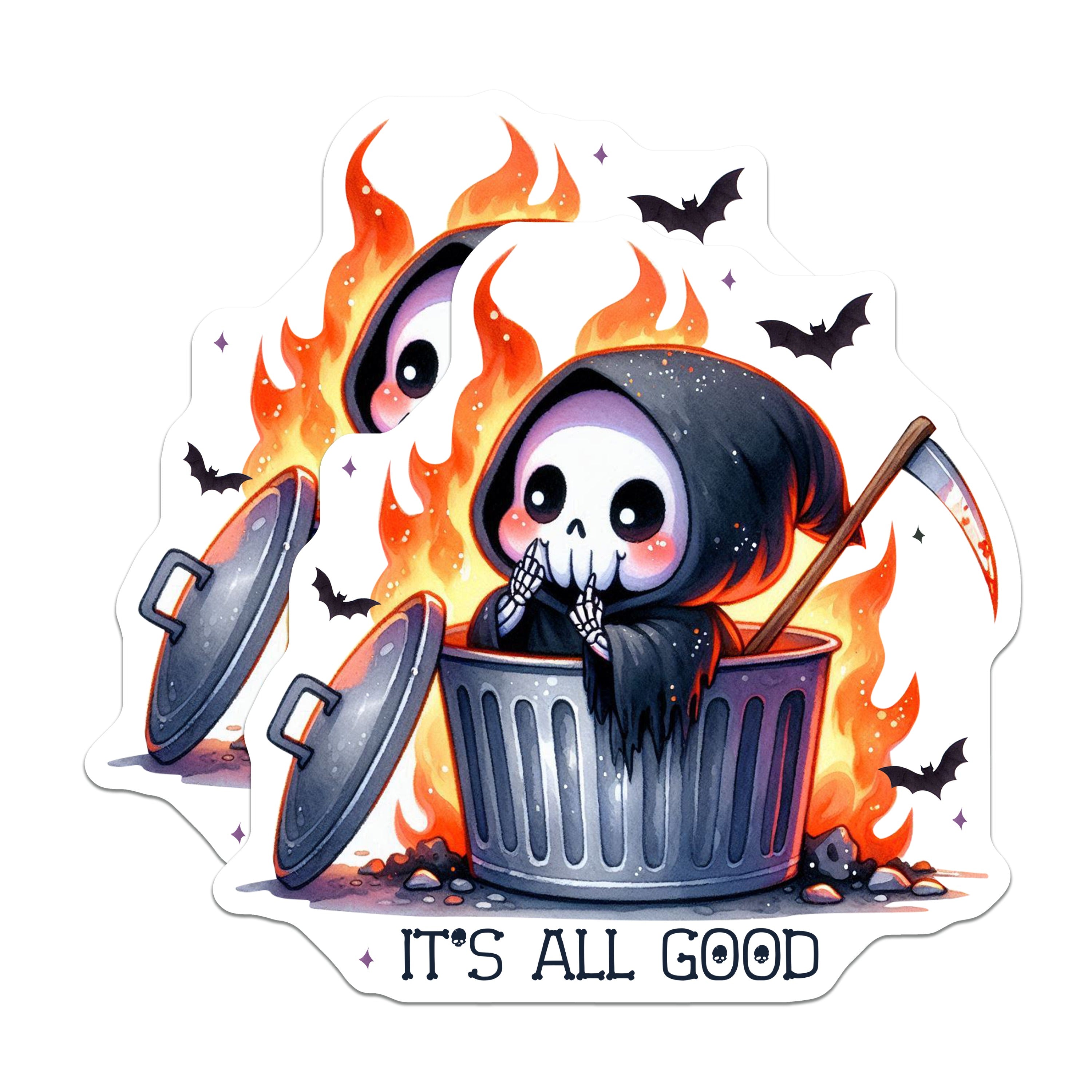 (2 Pack) Cute Grim Reaper Magnets - Dumpster Fire Humor - Spooky Refrigerator Decor - 5 Inches On Longest Side - Thick Durable Magnet - Made in USA - MAG39647