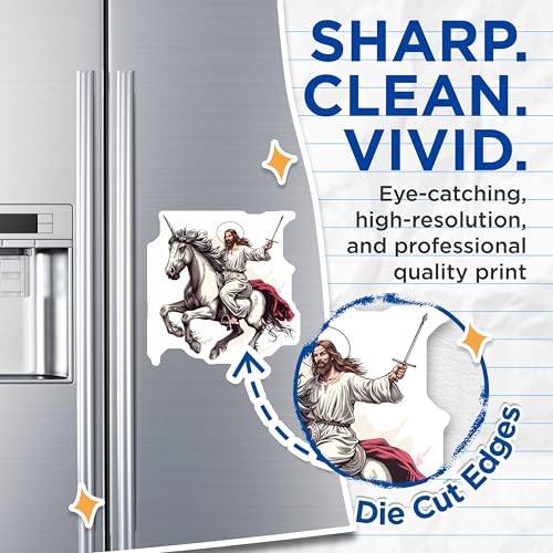 (2 Pack) Jesus Riding Unicorn Magnets - Fantasy Art Magnets - Religious Theme Magnets - Inspirational Magnets - 5" On Longest Side - for Cars, Refrigerators, Toolboxes, Lockers - Made in USA BMCS3058