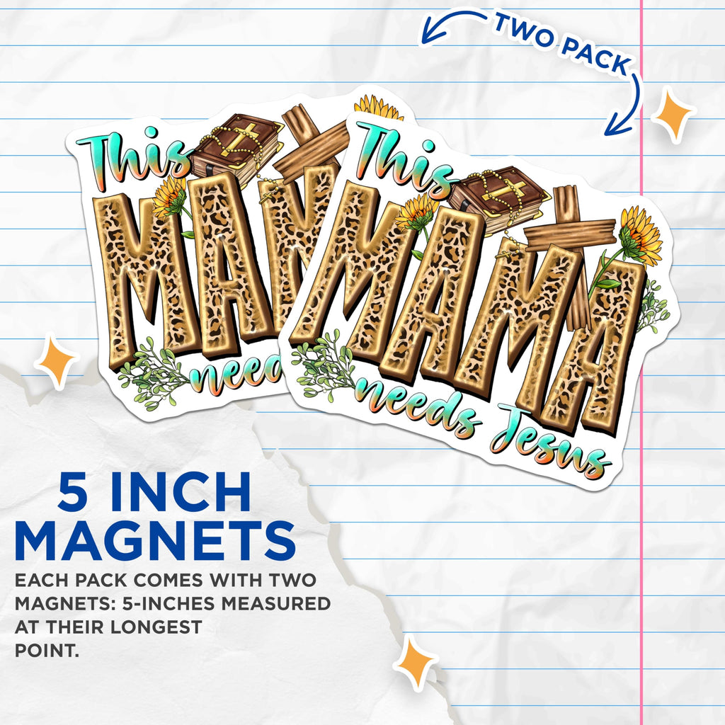 (2 Pack) Christian Mama Magnets - Leopard Print Mama - Faith Based Refrigerator Art - 5 Inches On Longest Side - Thick Durable Magnet - Made in USA - MAG30676