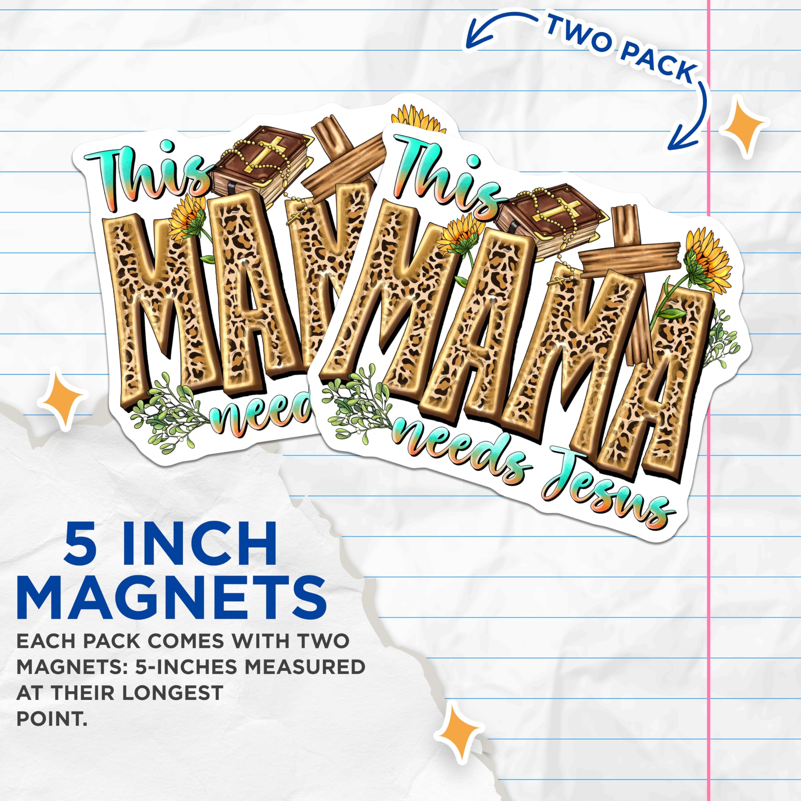 (2 Pack) Christian Mama Magnets - Leopard Print Mama - Faith Based Refrigerator Art - 5 Inches On Longest Side - Thick Durable Magnet - Made in USA - MAG30676