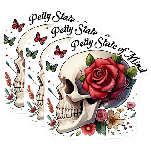 (3 Pack) Skull Rose Decals - Petty State of Mind - Laptop Decal - 3 Inches On Longest Side - Easy Peel & Apply - Made in USA - 3MCS6144