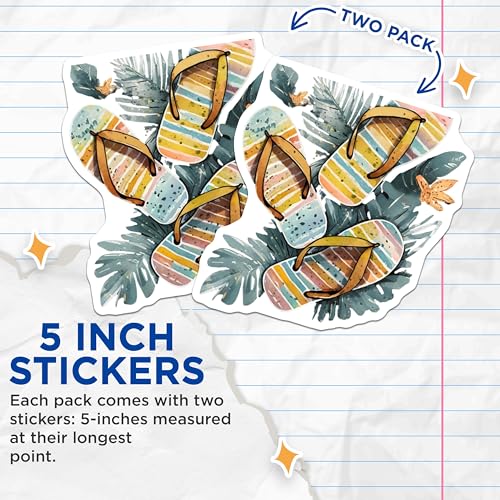 (2 Pack) Tropical Flip Flop Stickers - Summer Beach Vacation - 5" On Longest Side - Sticks to Smooth Flat Surfaces - Made in USA - BMCS9330 - BMCS9330