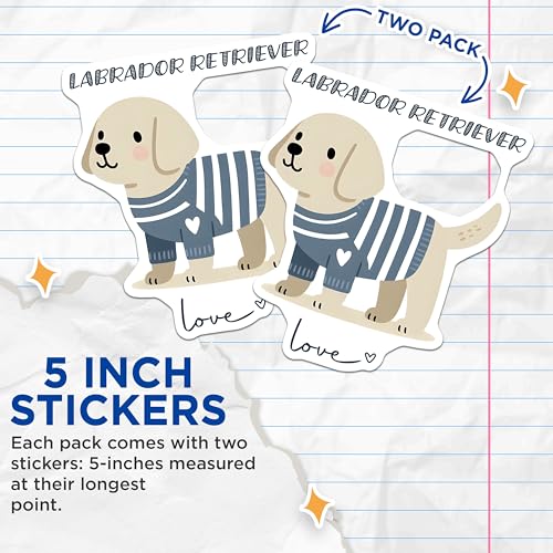 (2 Pack) Cute Labrador Retriever Stickers - Dog Lover Decal - Adorable Puppy Sticker for Laptops - 5" On Longest Side - Sticks to Smooth Flat Surfaces - Made in USA - BMCS7305