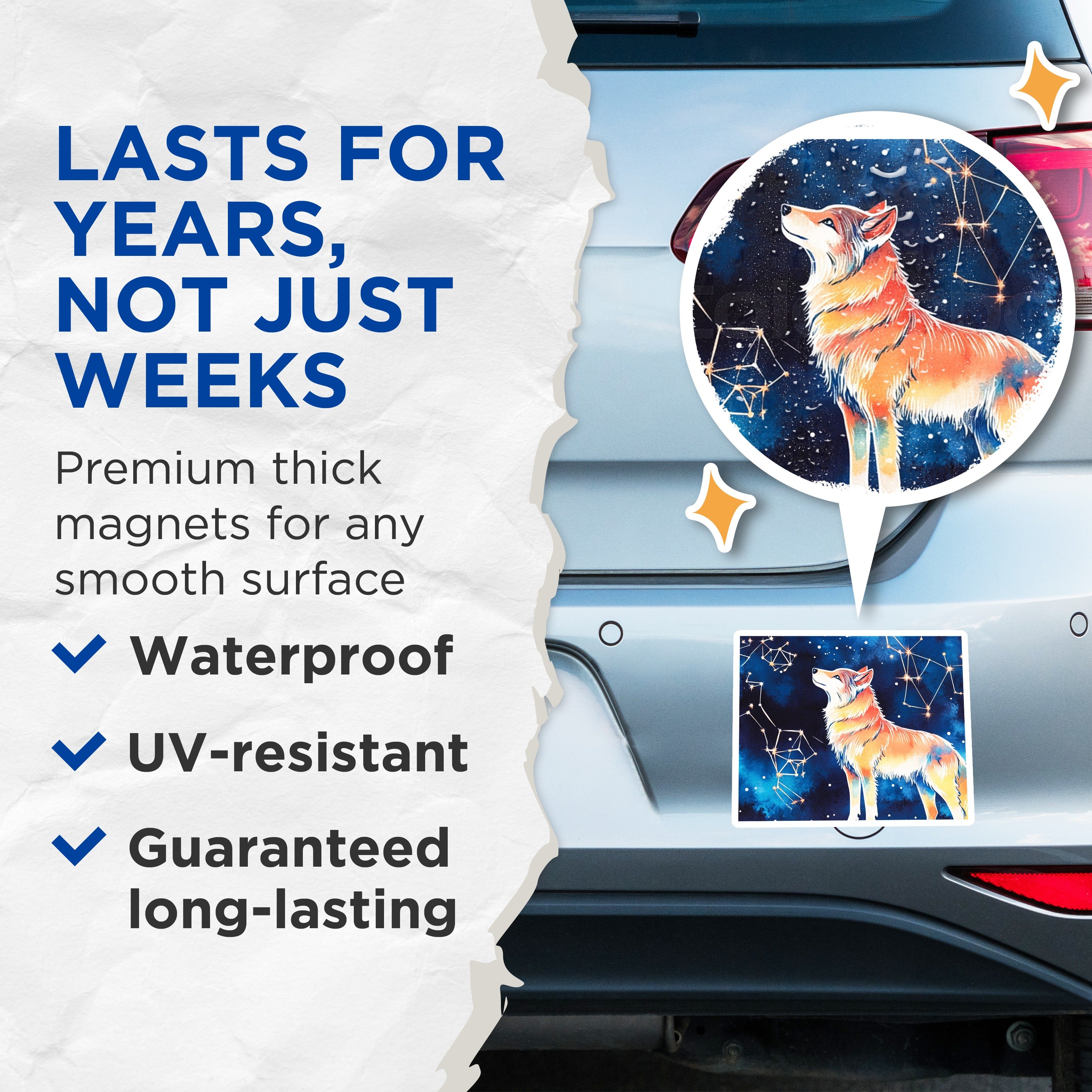 (2 Pack) Cosmic Wolf Magnets - Starry Night Animal Art - Mystical Creature Decor - 5 Inches On Longest Side - Thick Durable Magnet - Made in USA - MAG37575