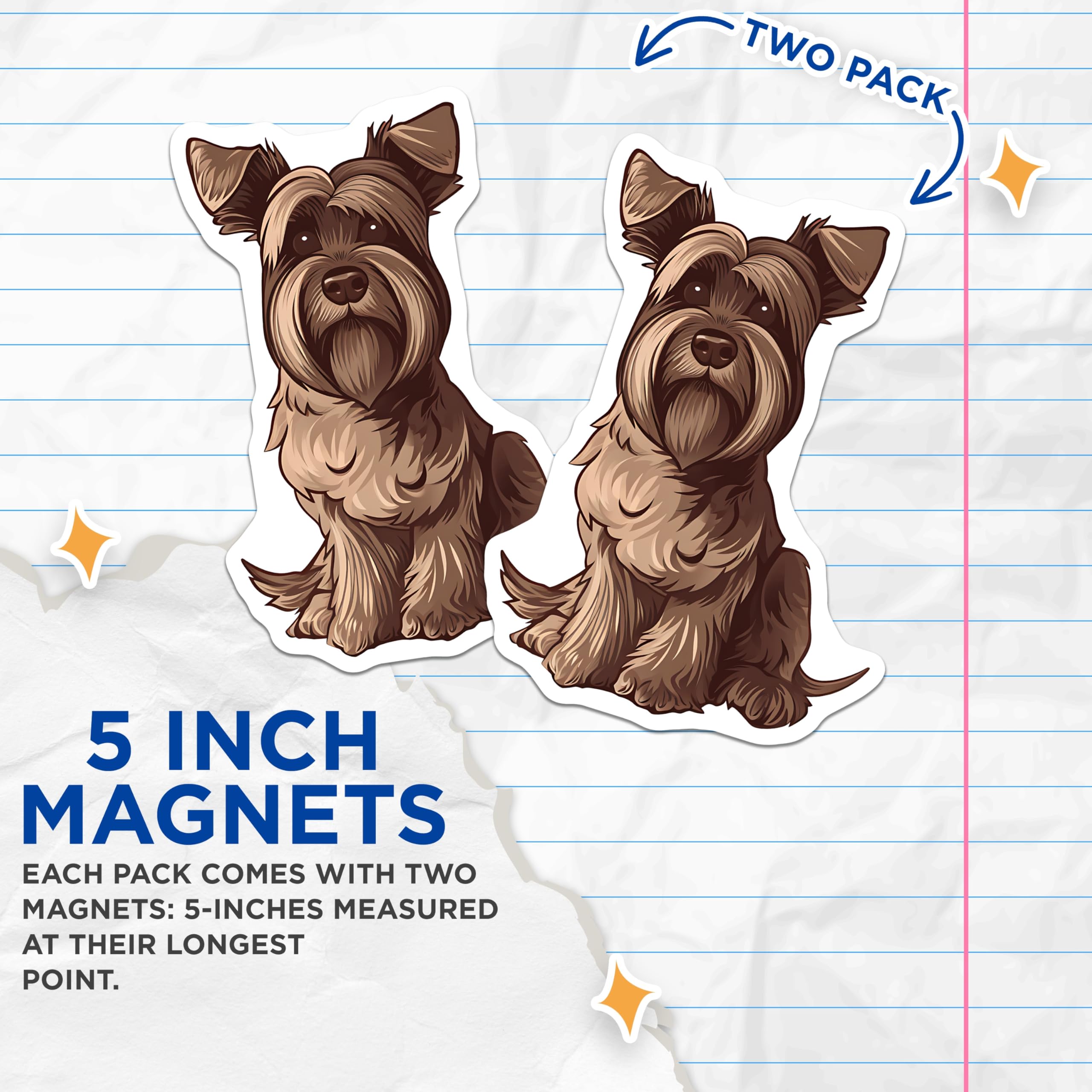(2 Pack) Yorkshire Terrier Magnets - Cute Dog Breed Decor - Fridge and Locker Magnets - 5" On Longest Side - Premium Magnet - for Cars, Refrigerators, Toolboxes, Lockers - Made in USA - MAG16660