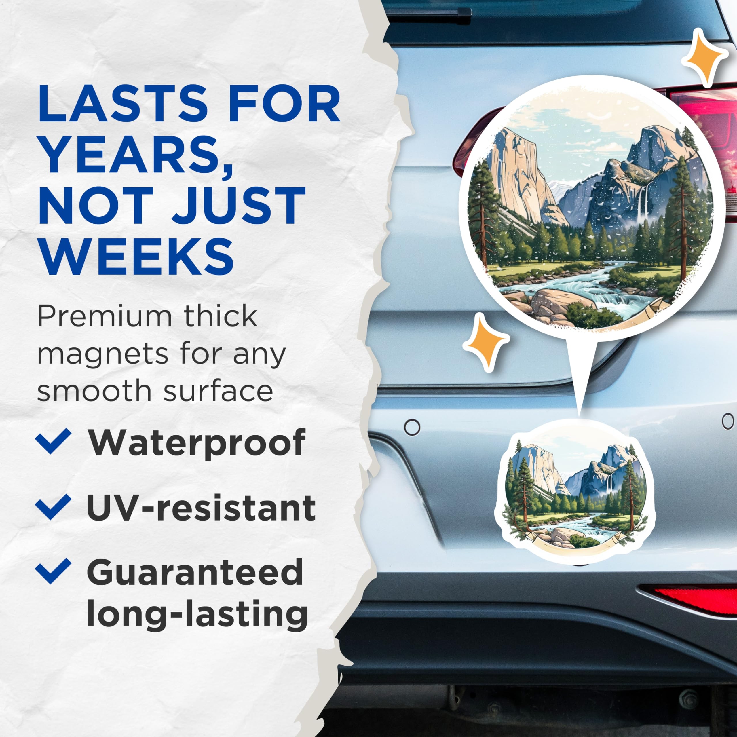 (2 Pack) Yosemite Magnets - National Park Landscape - Mountain River Scenery - 5 Inches On Longest Side - Thick Durable Magnet - Made in USA - MAG21000