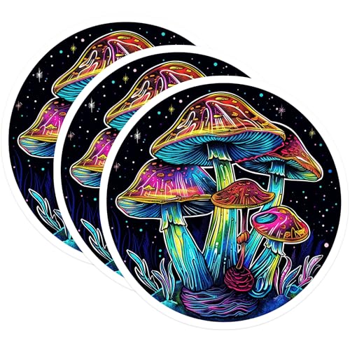 (3 Pack) Mushroom Decals - Psychedelic Art - Laptop Stickers- 3 Inches On Longest Side - Easy Peel & Apply - Made in USA - 3MCS5909