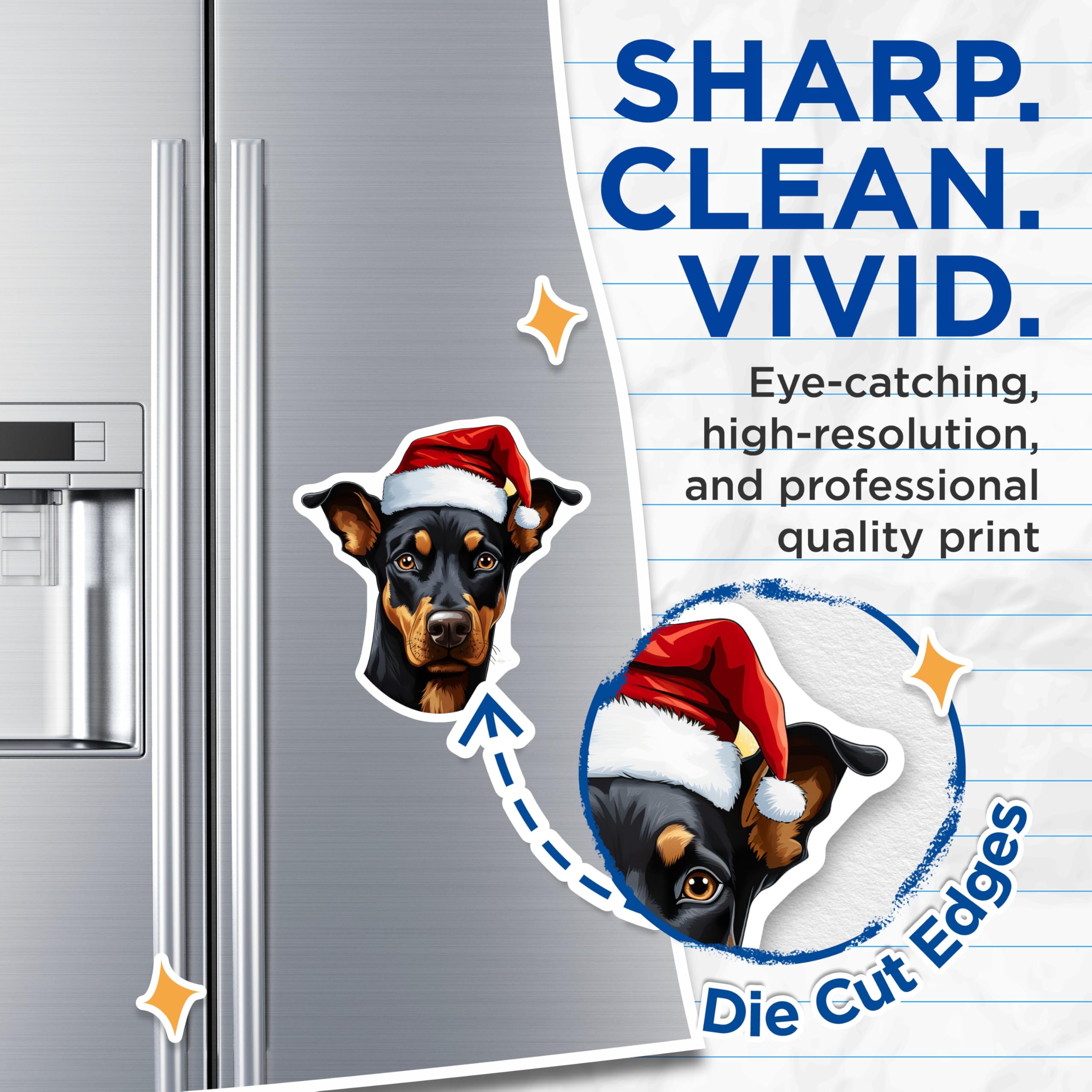(2 Pack) Doberman Christmas Magnets - Santa Hat Dog Holiday Decor - Festive Pet Lover Magnet - Winter Animal Art Decoration - 5 Inches On Longest Side - Thick Durable Magnet - Made in USA - MAG23578