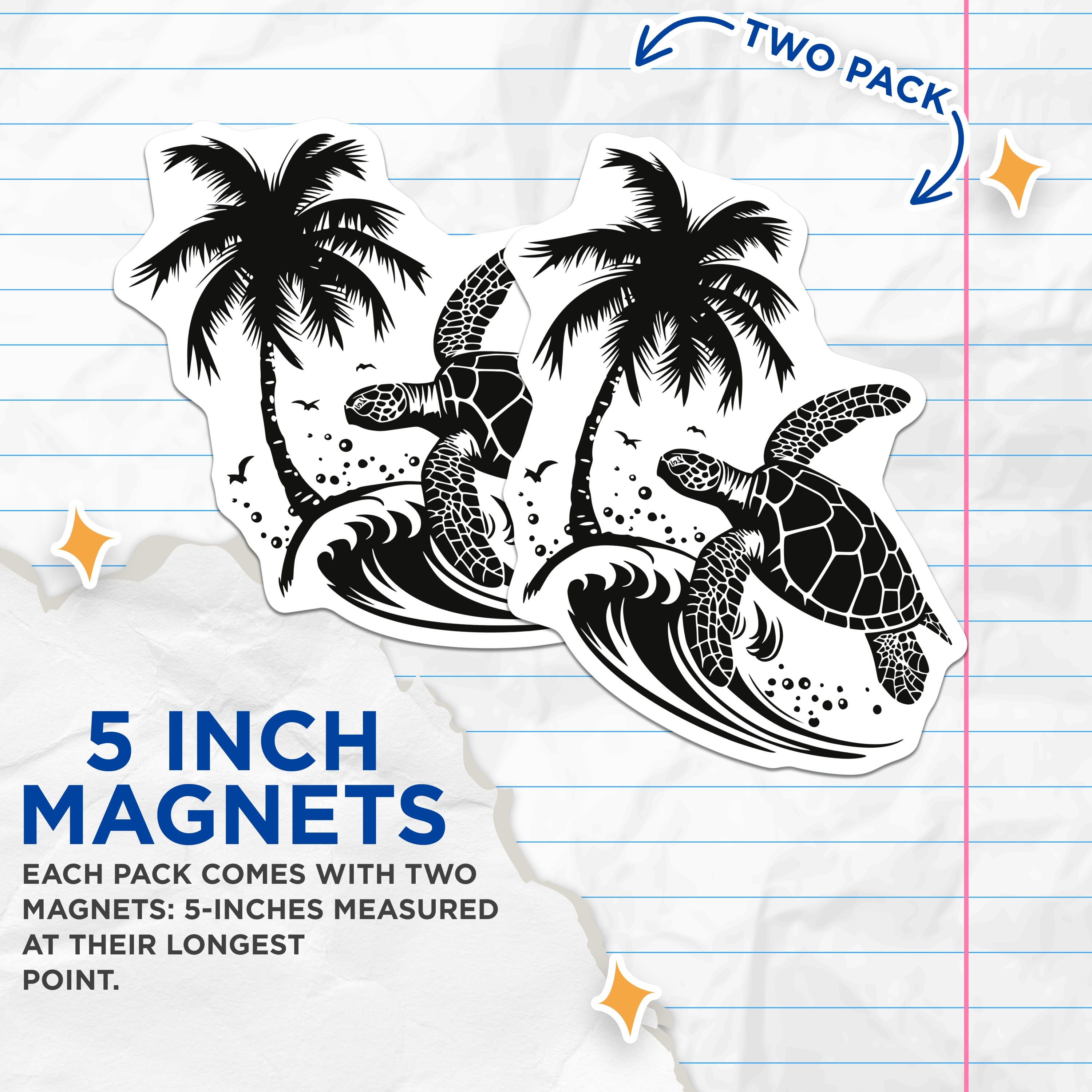 (2 Pack) Sea Turtle Palm Tree Magnets - Ocean Wave Marine Life - Tropical Beach House Decor - 5 Inches On Longest Side - Thick Durable Magnet - Made in USA - MAG39892