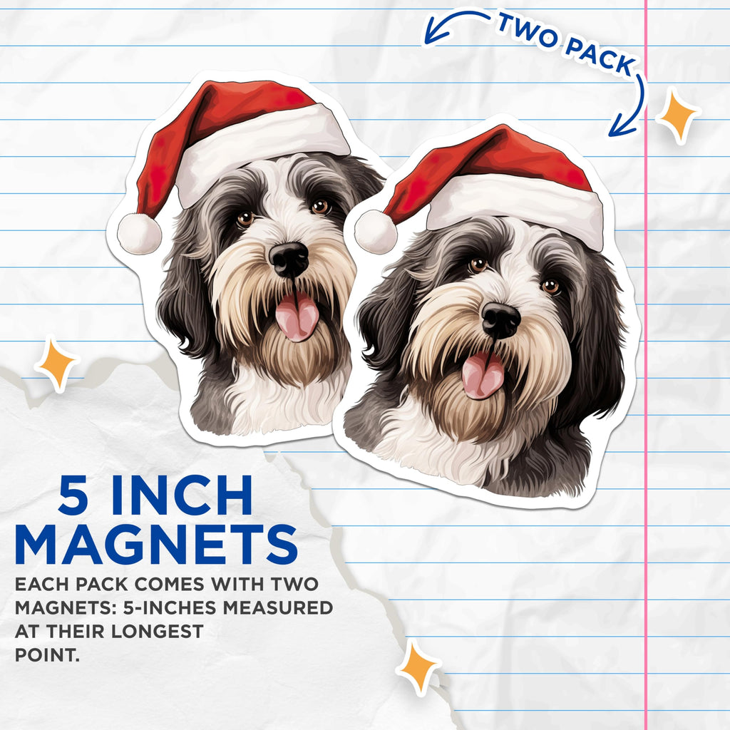 (2 Pack) Santa Dog Christmas Fridge Magnets - Pet Parent Adornment - Winter Holiday Decor - 5 Inches On Longest Side - Thick Durable Magnet - Made in USA - MAG27717