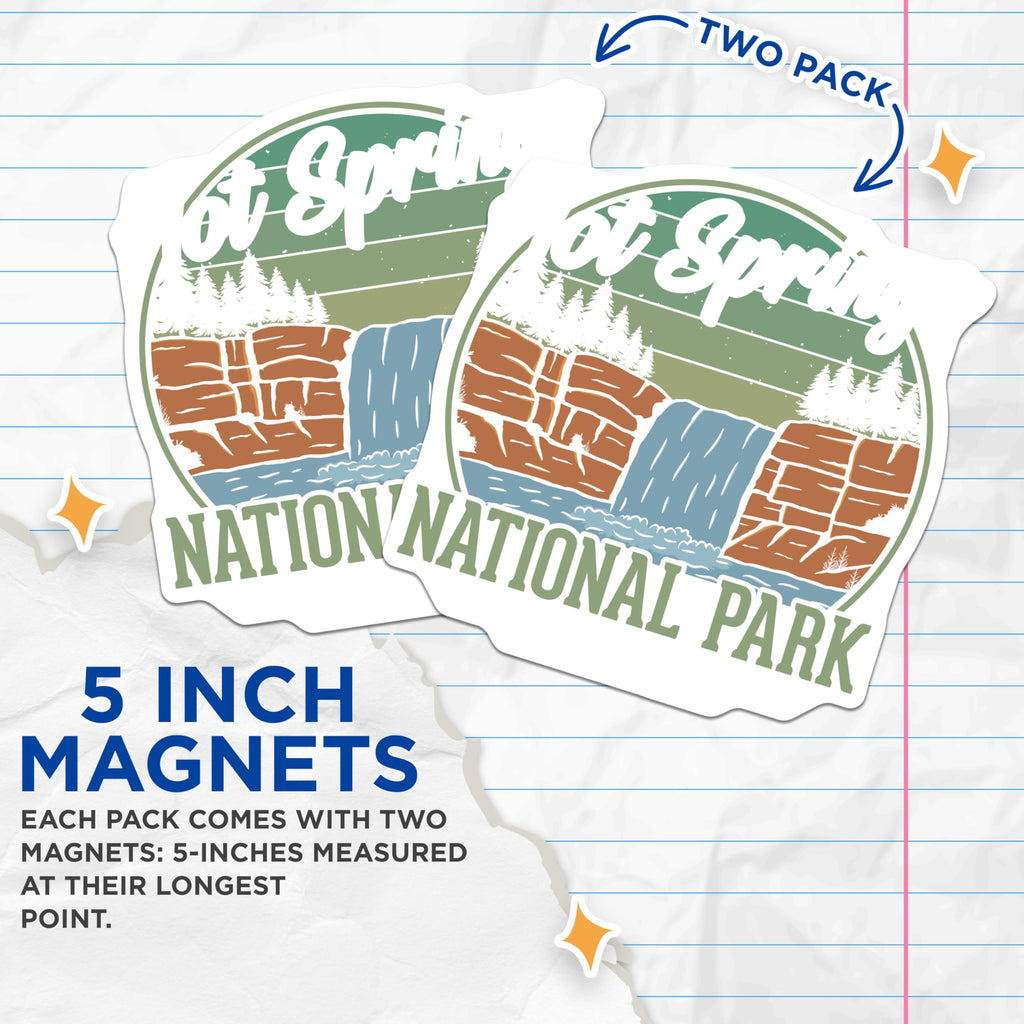 (2 Pack) National Park Magnets - Hot Springs Design - Travel Refrigerator Decor - 5" On Longest Side - Premium Magnet - for Cars, Refrigerators, Toolboxes, Lockers - Made in USA - MAG17166
