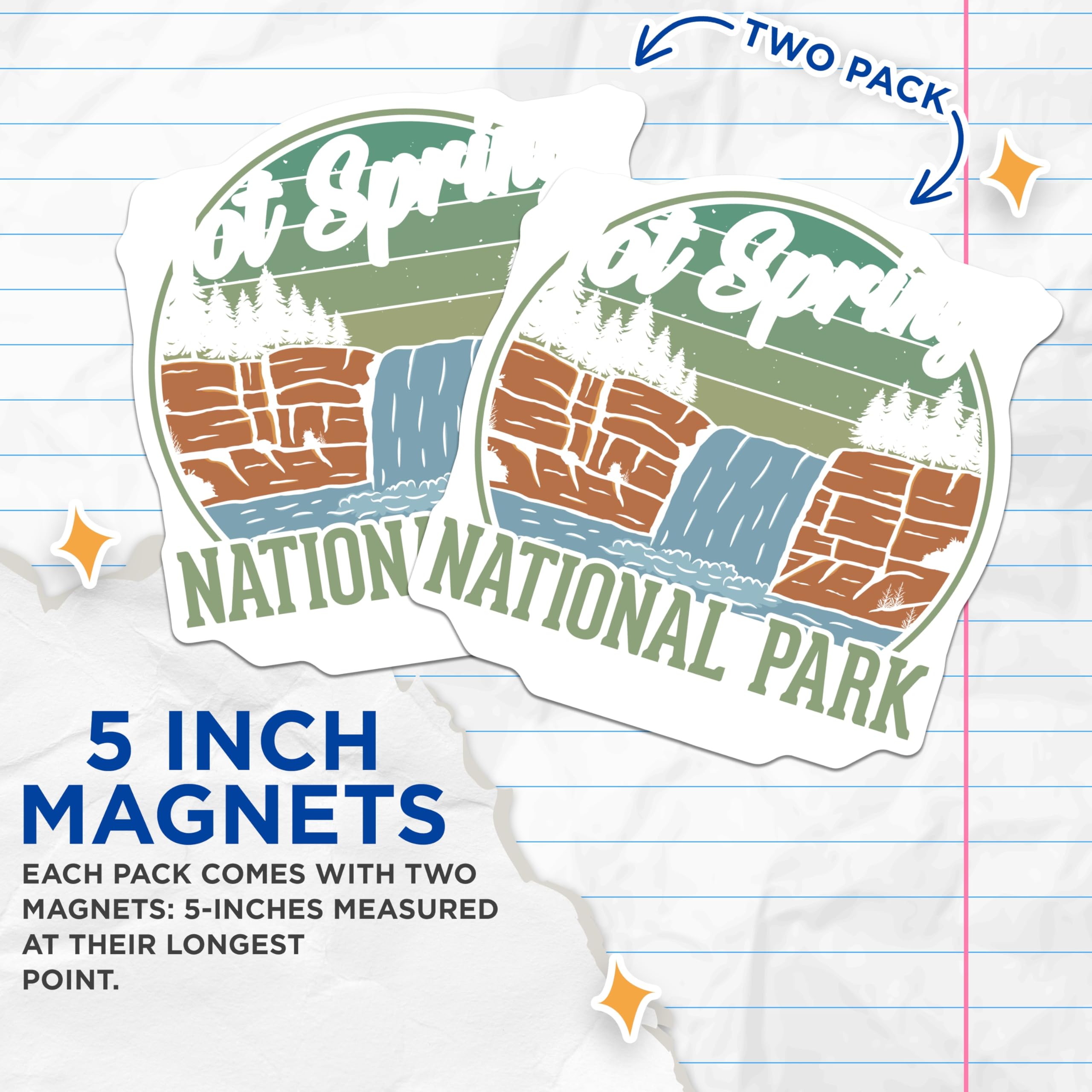 (2 Pack) National Park Magnets - Hot Springs Design - Travel Refrigerator Decor - 5" On Longest Side - Premium Magnet - for Cars, Refrigerators, Toolboxes, Lockers - Made in USA - MAG17166