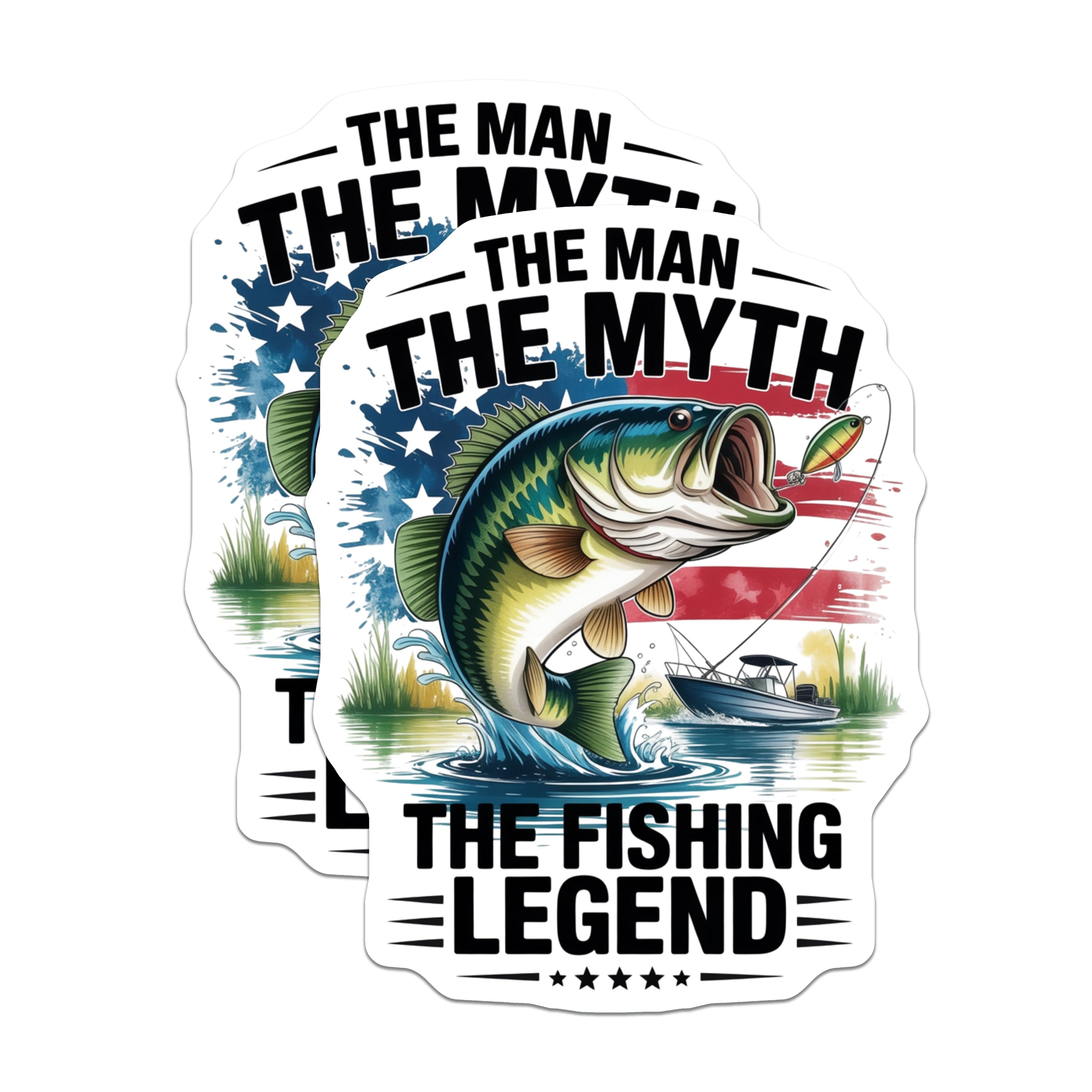 (2 Pack) Fishing Legend Magnets - Bass Angler Art - Patriotic Outdoor Humor - Man Myth Motif - Refrigerator Locker Decor - 5 Inches On Longest Side - Thick Durable Magnet - Made in USA - MAG36977
