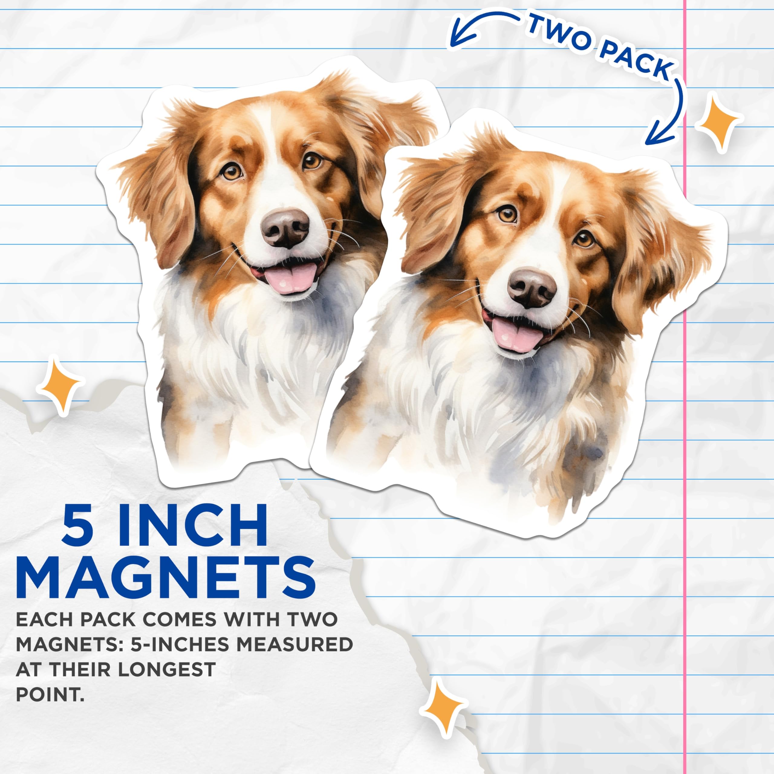(2 Pack) Australian Shepherd Magnets - Watercolor Happy Dog - Pet Lover Decor - Fridge Art Magnet - 5 Inches On Longest Side - Thick Durable Magnet - Made in USA - MAG23355