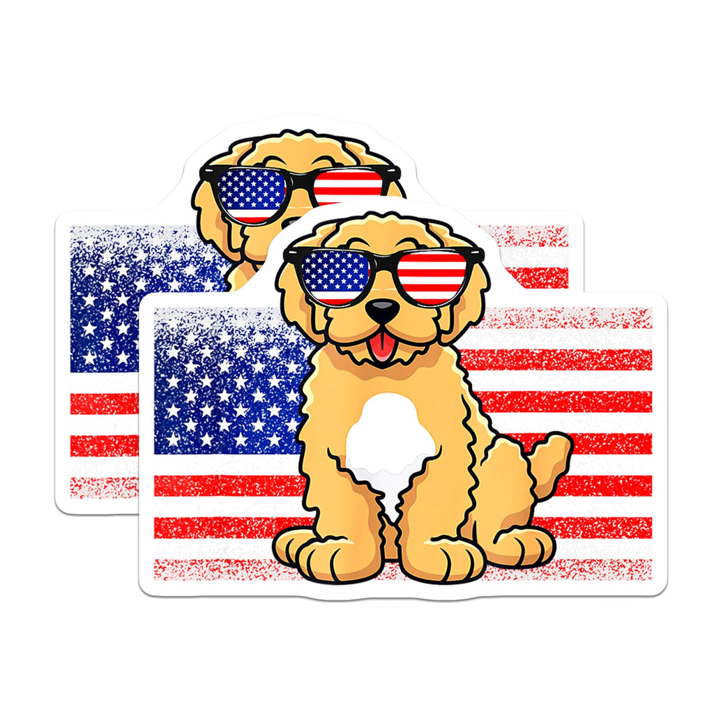 (2 Pack) Goldendoodle Patriotic Dog Magnets - USA Flag Sunglasses Puppy Decor - American Pet Lover Refrigerator Accessory - 5 Inches On Longest Side - Thick Durable Magnet - Made in USA - MAG24182