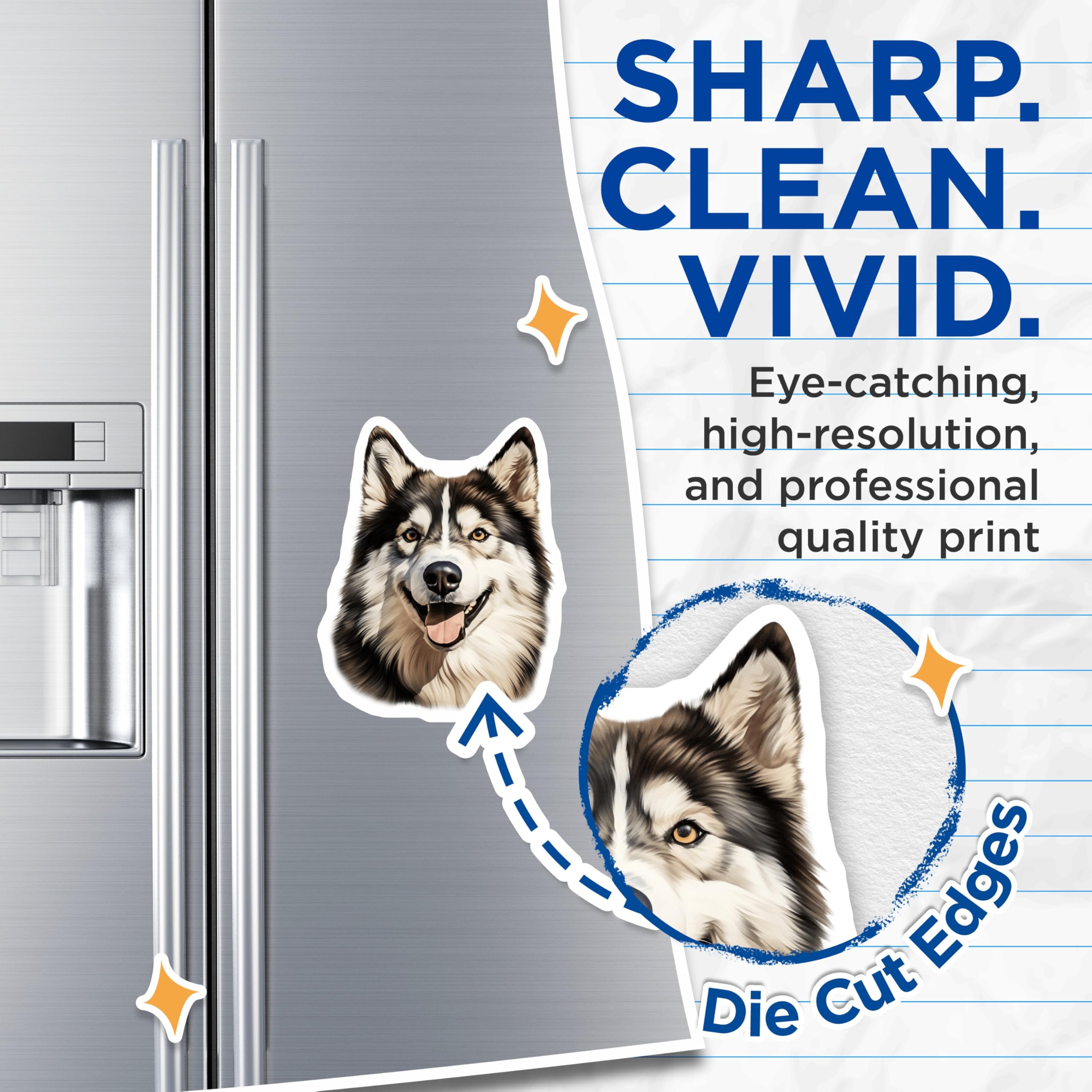 (2 Pack) Alaskan Malamute Magnets - Smiling Husky Dog Face - Pet Owner Home Accessories - 5 Inches On Longest Side - Thick Durable Magnet - Made in USA - MAG29971