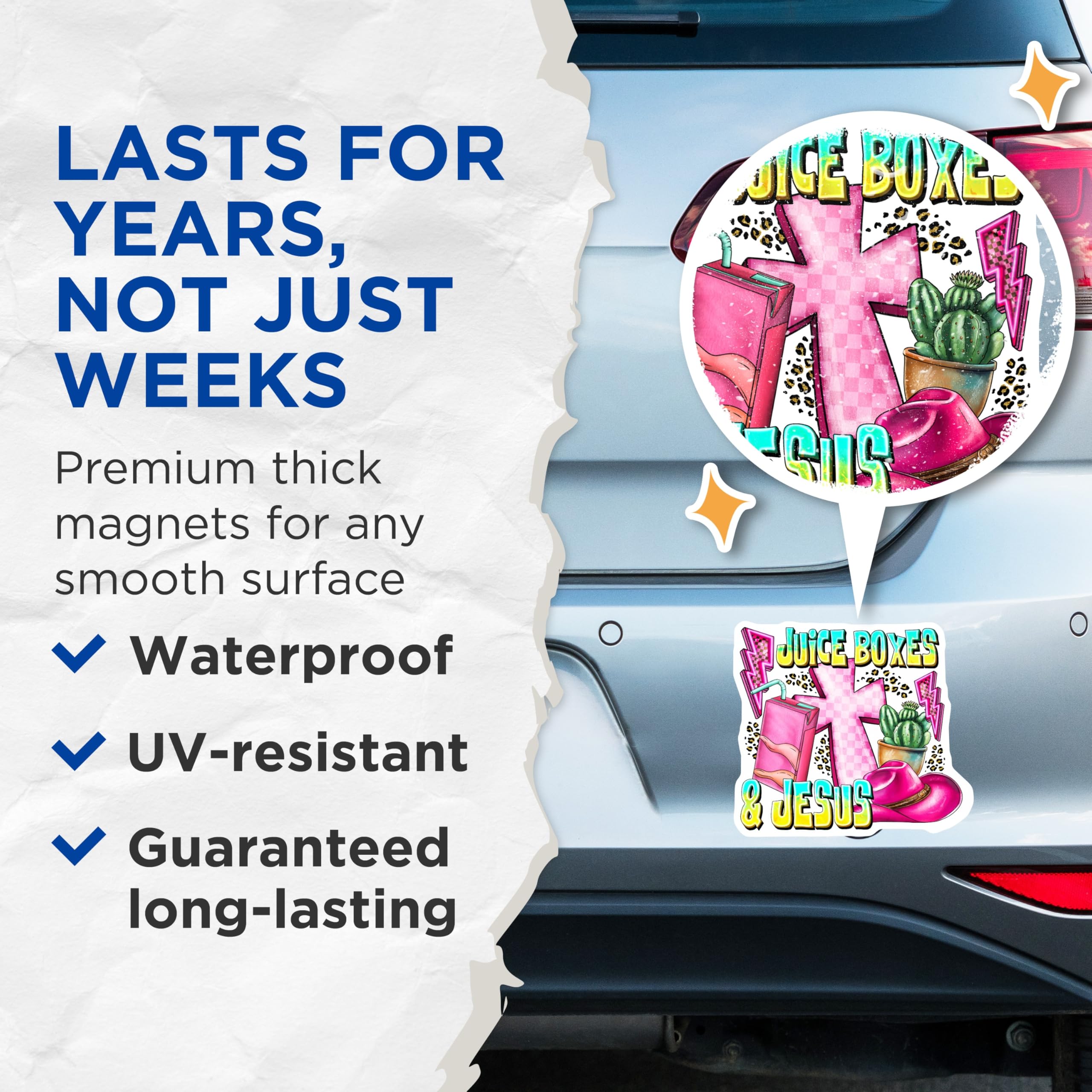 (2 Pack) Juice Boxes and Jesus Magnets - Christian Western Decor - Pink Country Faith Fridge Magnet - 5 Inches On Longest Side - Thick Durable Magnet - Made in USA - MAG24679