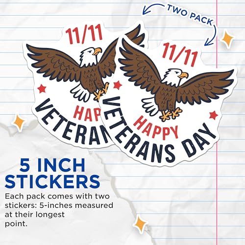(2 Pack) Veterans Day Stickers - 5" On Longest Side - Sticks to Smooth Flat Surfaces - Made in USA - BMCS8369 - BMCS8369