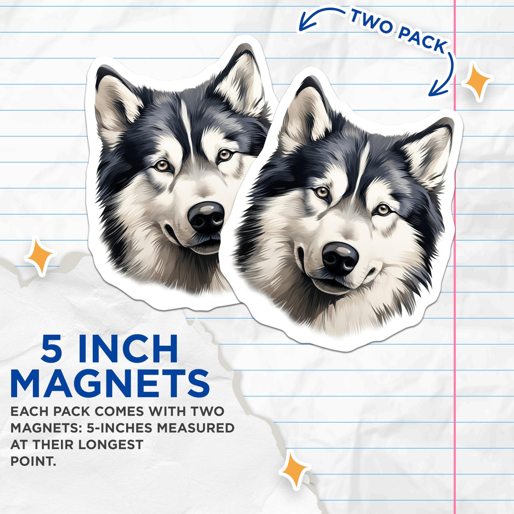 (2 Pack) Husky Magnets - Siberian Husky Decor - Dog Breed Art - Pet Lover Fridge Magnet - 5 Inches On Longest Side - Thick Durable Magnet - Made in USA - MAG27809