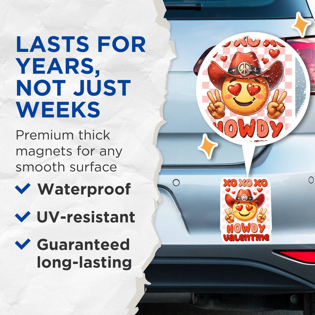 (2 Pack) Valentine Emoji Magnets - Cowboy Hat Emoji Magnets - Peace Sign Magnets - 5" On Longest Side - for Cars, Refrigerators, Toolboxes, Lockers - Made in USA BMCS3140