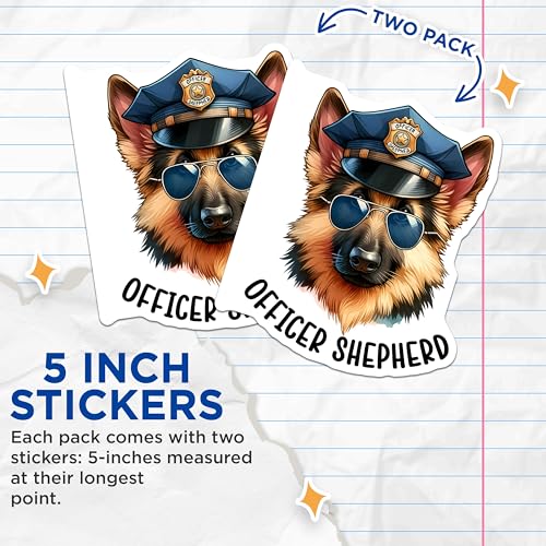 (2 Pack) Officer Shepherd Stickers - Dog Head Stickers - Police Dog Stickers - 5" On Longest Side - Sticks to Smooth Flat Surfaces - Made in USA - BMCS3658