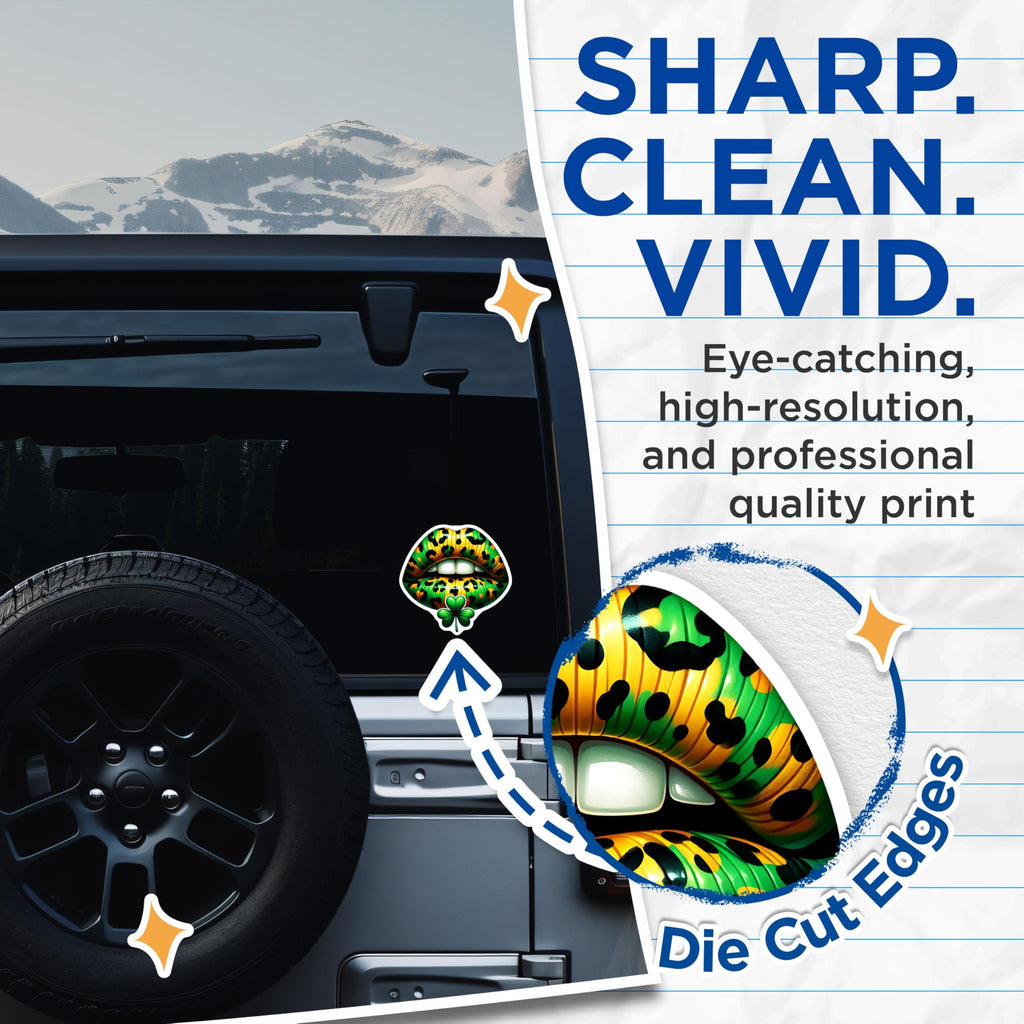 (2 Pack) Leopard Lips Stickers - St Patricks Day - Irish Shamrock Stickers - 5" On Longest Side - Sticks to Smooth Flat Surfaces - Made in USA - BMCS17136