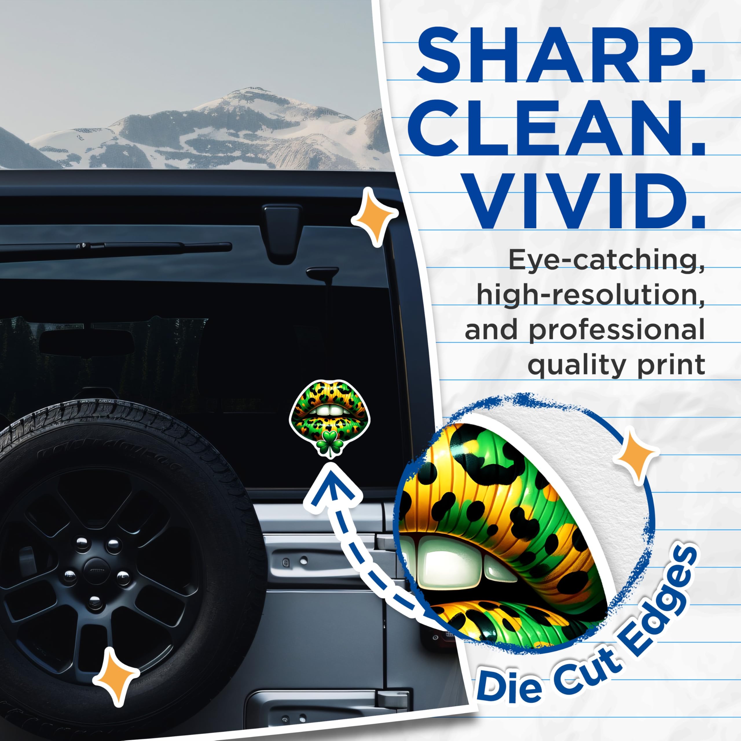 (2 Pack) Leopard Lips Stickers - St Patricks Day - Irish Shamrock Stickers - 5" On Longest Side - Sticks to Smooth Flat Surfaces - Made in USA - BMCS17136