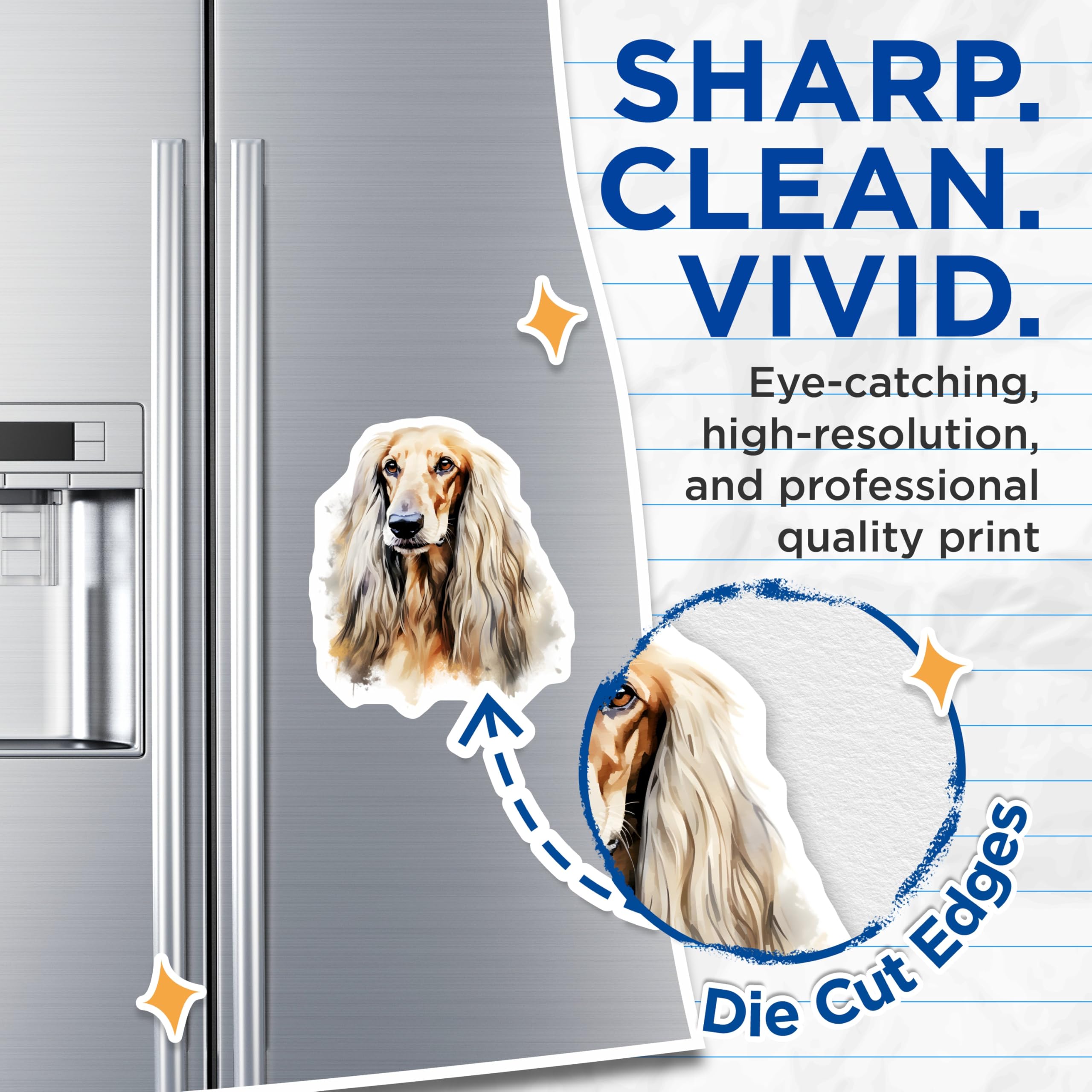 (2 Pack) Afghan Hound Magnets - Watercolor Dog Art - Pet Lover Fridge Decor - 5 Inches On Longest Side - Thick Durable Magnet - Made in USA - MAG29386