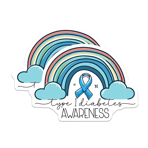(2 Pack) Type 1 Diabetes Awareness Stickers - Rainbow Design - Medical Support Stickers - 5" On Longest Side - Sticks to Smooth Flat Surfaces - Made in USA - BMCS3825
